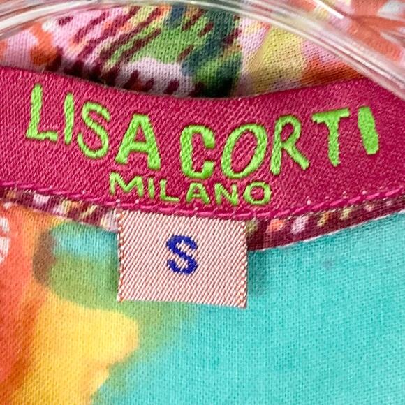 LISA CORTI Milano Dress S Floral Green Pink Gold-Button Henley Long-Sleeve”Kurta - Picture 4 of 15